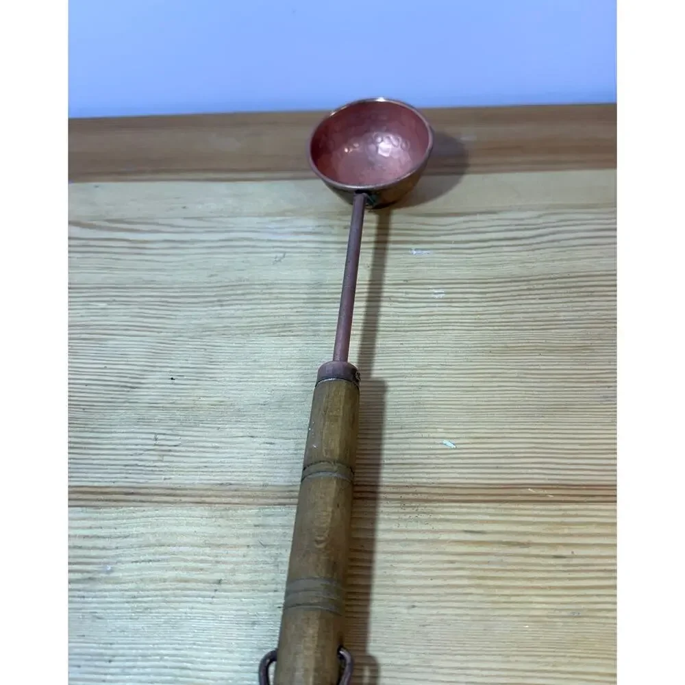 Vintage Hammered Copper Sauce Ladle Dipper Wood Handle Rustic Kitchen Decor